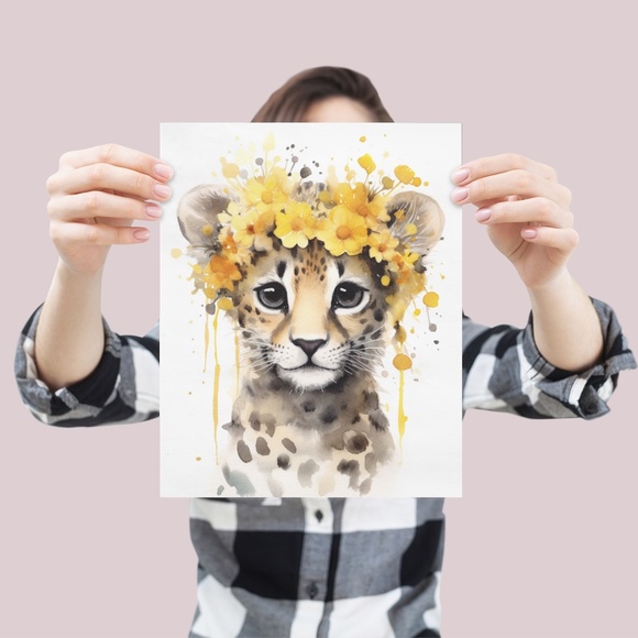 Watercolor Baby Leopard Portrait Wall Art Illustration Print Poster Unframed - Picture 4 of 6